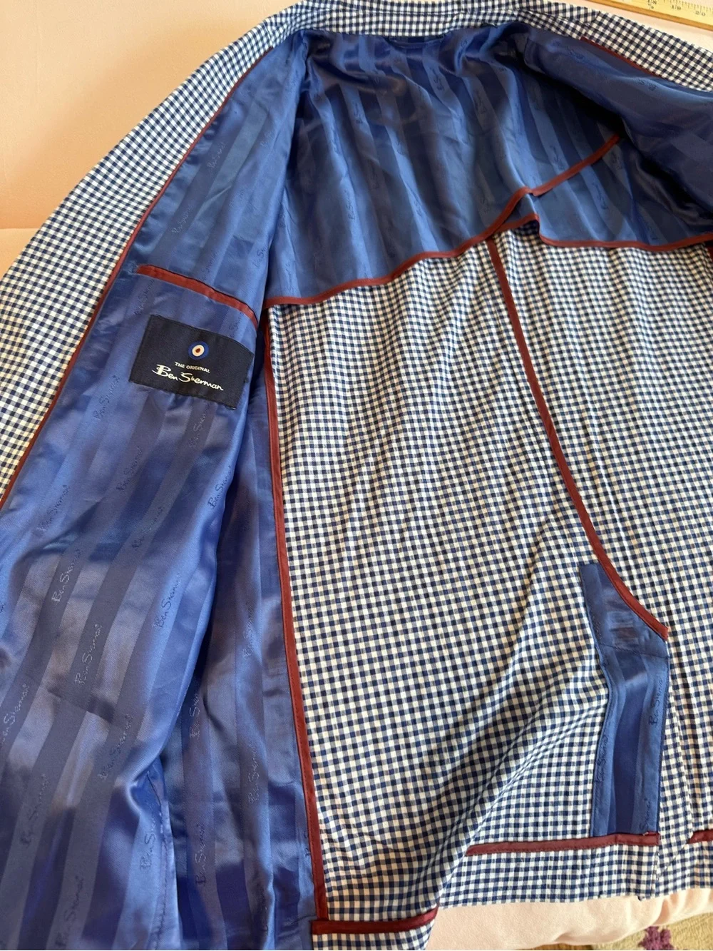 Ben Sherman Blue Gingham Plaid Sport Coat Two Button Blazer Jacket 42R